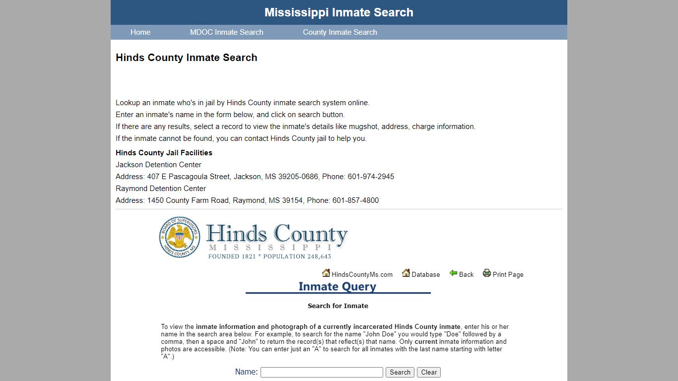 Hinds County Inmate Search - Mississippi Inmate Search